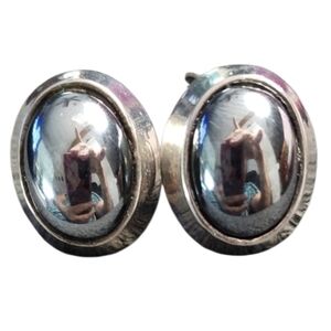 Ellen Designs Hematite Silvertone Oval Clip On Earrings